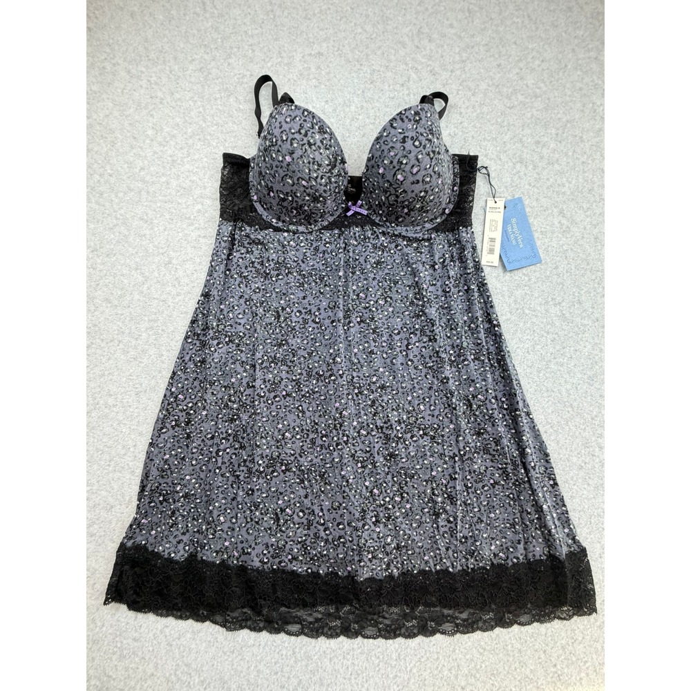 Simply Vera Vera Wang Gray Leopard Lace Trim Chemise Nightgown XL NWT C395728